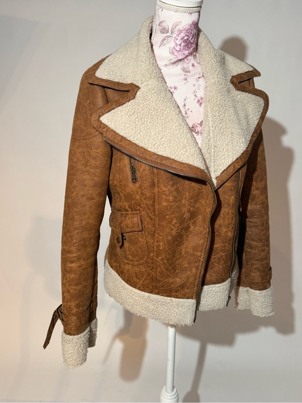 Aldo Brown Faux Leather Shearling Aviator Jacket